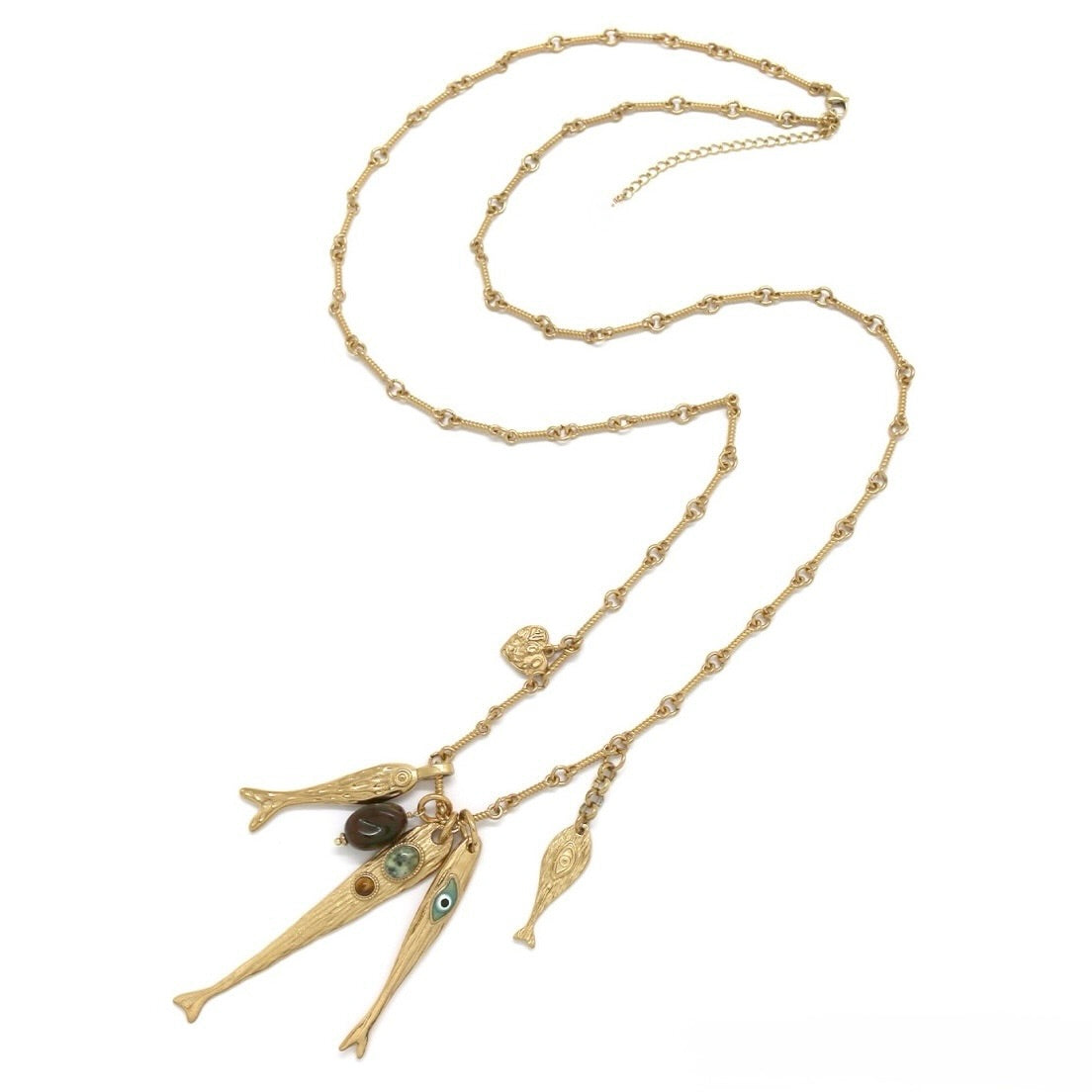 Four Gold Fish Long Necklace - N2-2708