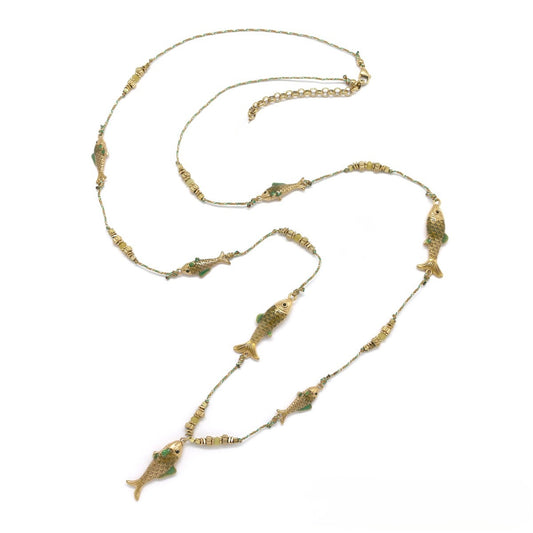 Seven Colorful Fish Long Necklace - N2-2734B