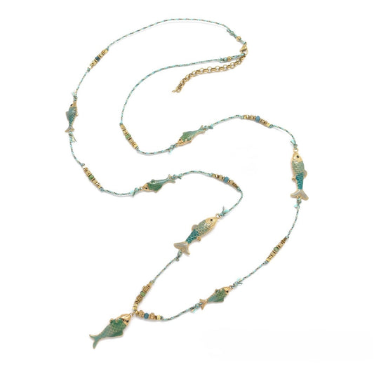 Seven Colorful Fish Long Necklace - N2-2734A