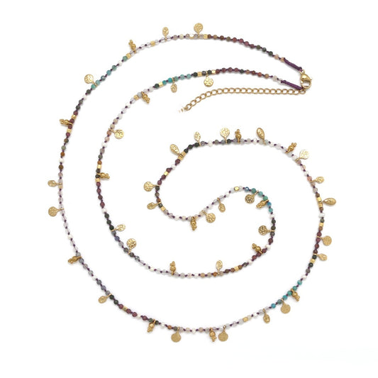 Museum Style Gradient Stone + Mini Pearl with 24K Gold Plate Charms - N2-2767A