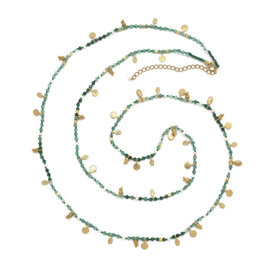 Museum Style Gradient Agate + Mini Pearl with 24K Gold Plate Charms - N2-2768A