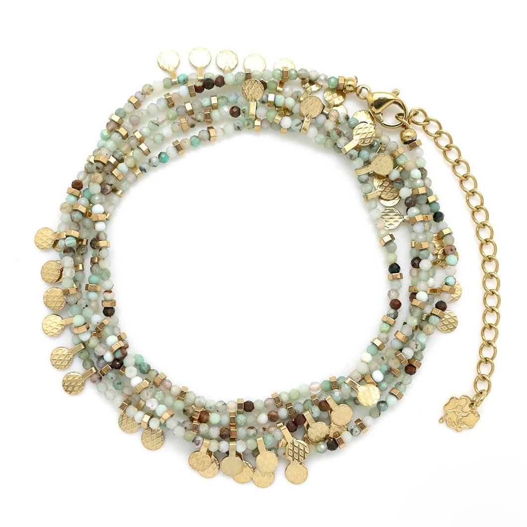 Museum Style Amazonite Stone Mix Necklace with 24K Gold Plate Mini Charms -French Flair Collection- N2-2311