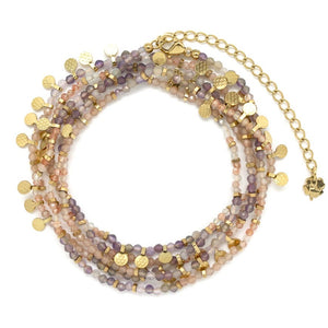 Museum Style Pinks Semi Precious Stone Mix Necklace with 24K Gold Plate Mini Charms -French Flair Collection- N2-2308