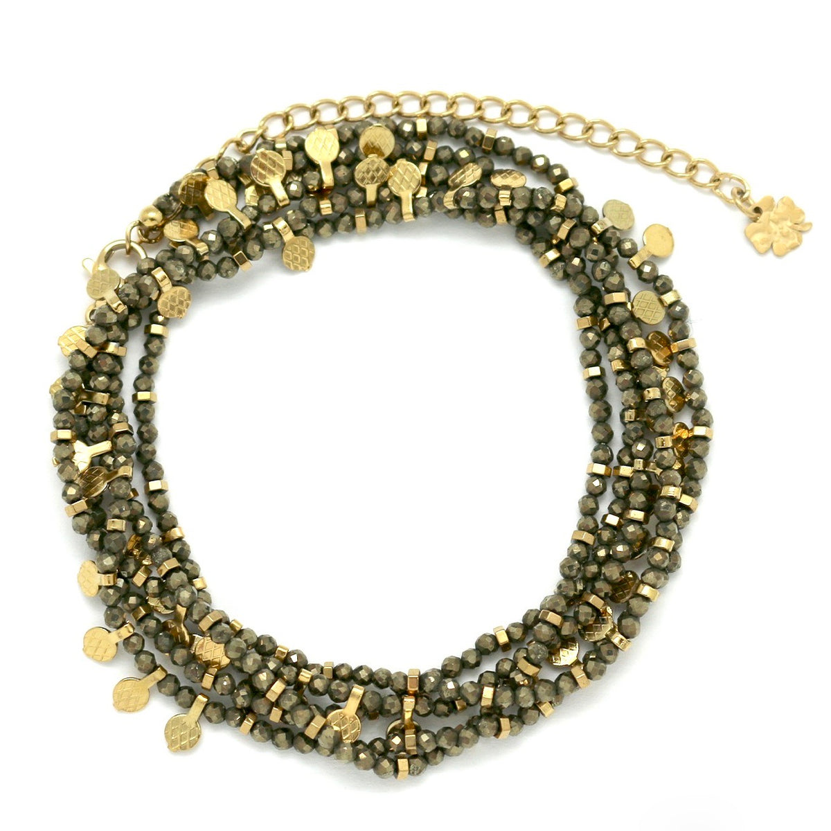 Museum Style Pyrite Stone Necklace with 24K Gold Plate Mini Charms