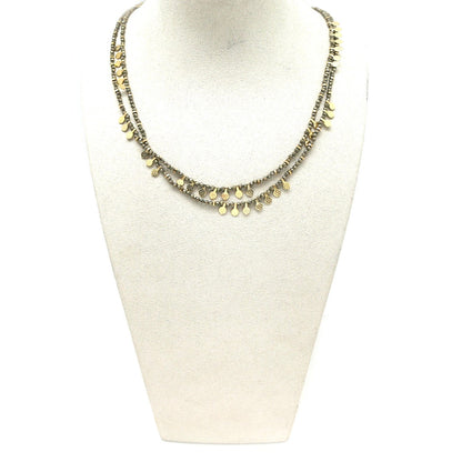Museum Style Pyrite Stone Necklace with 24K Gold Plate Mini Charms