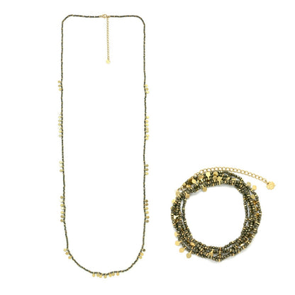 Museum Style Pyrite Stone Necklace with 24K Gold Plate Mini Charms