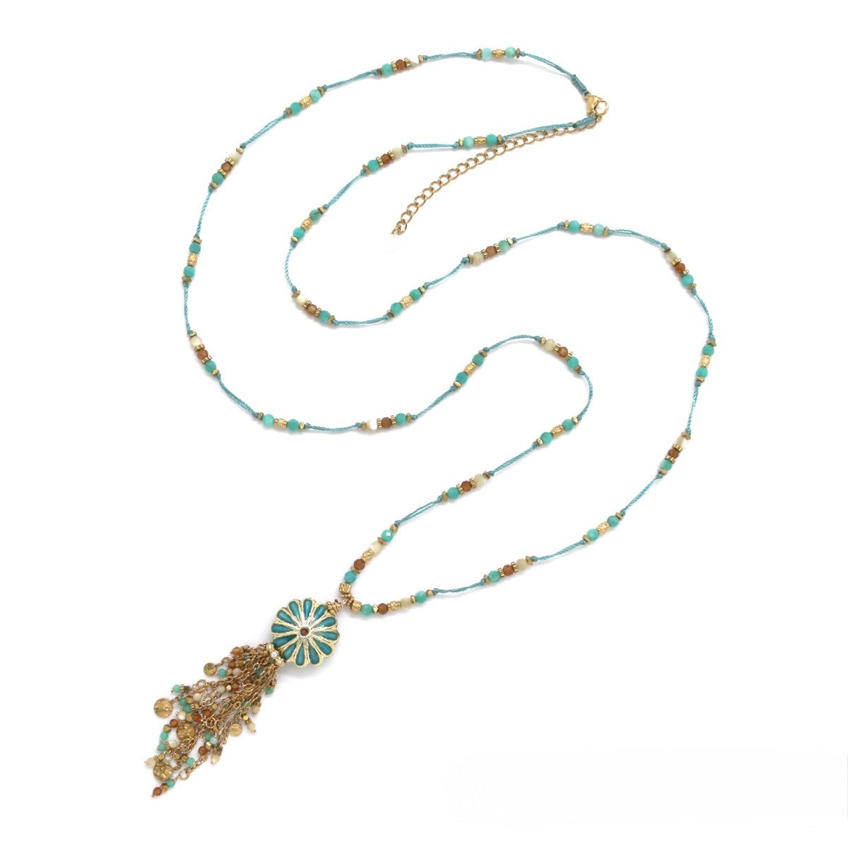 Long Daisy Enamel Fringe Necklace - N2-2736C