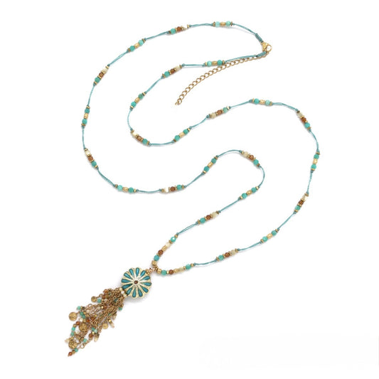 Long Daisy Enamel Fringe Necklace - N2-2736C