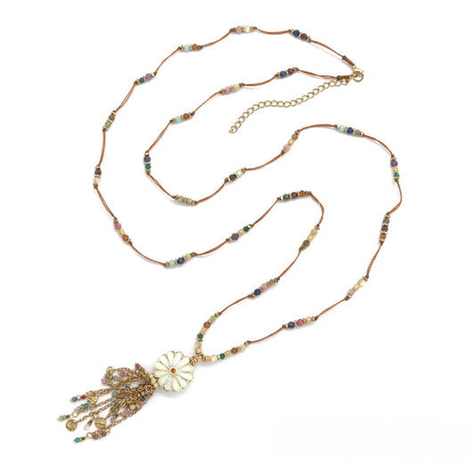 Long Daisy Enamel Fringe Necklace - N2-2736A