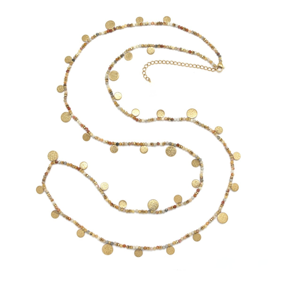 Jasper and Gold Coin Wrap Necklace - N2-2759B