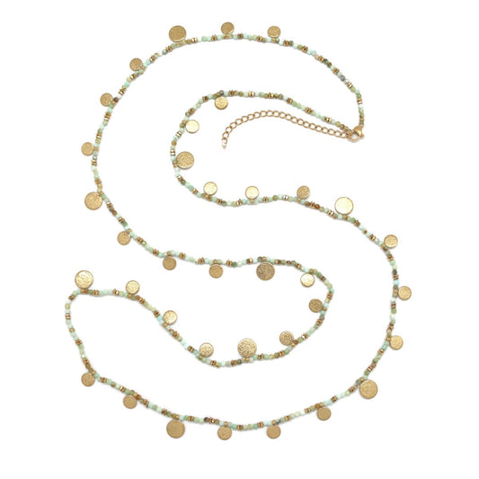 Amazonite and Gold Coin Wrap Necklace - N2-2759A