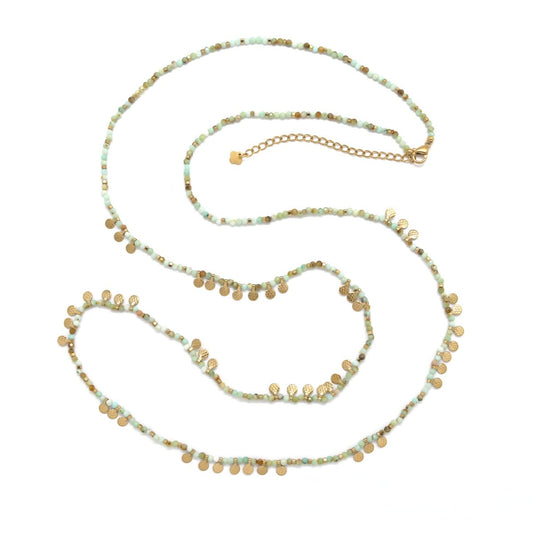 Museum Style Amazonite Stone Necklace with 24K Gold Plate Mini Charms - N2-2738