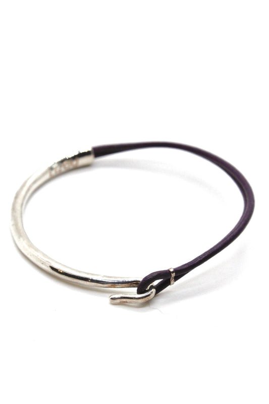Eggplant Leather + Sterling Silver Plate Bangle Bracelet