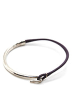 Load image into Gallery viewer, Eggplant Leather + Sterling Silver Plate Bangle Bracelet
