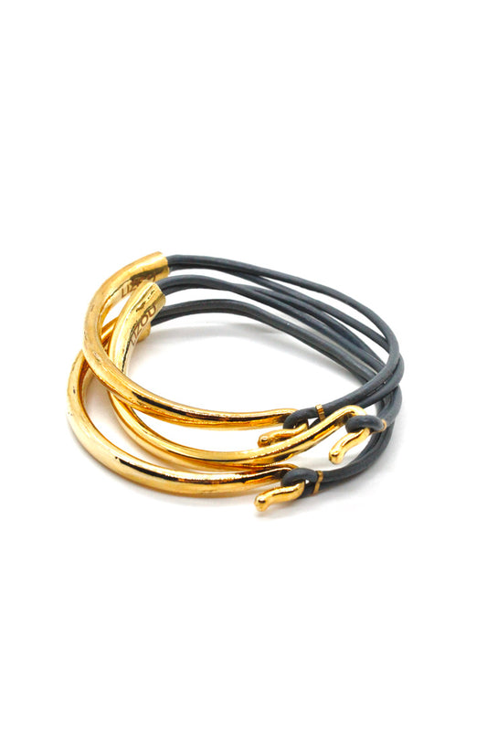 Slate Leather + 24K Gold Plate Bangle Bracelet