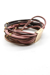 Pinkish Brass Nugget Leather Bracelet -French Flair Collection- B1-2079