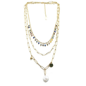 Three Strand Semi Precious Stone Rainbow Necklace -French Flair Collection- N2-2215
