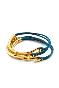Denim Leather + 24K Gold Plate Bangle Bracelet