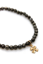 Load image into Gallery viewer, Mini Pyrite Stretch Bracelet with Gold Shamrock -French Medals Collection- B6-004
