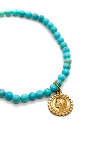 Turquoise Bracelet with French Gold Charm -French Medals Collection- B6-016