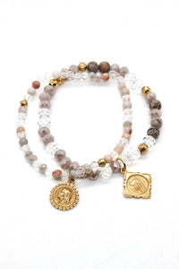 Semi Precious Stone and Crystal with Gold Religious French Charm -French Medals Collection- B6-001