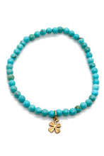 Load image into Gallery viewer, Mini Turquoise Delicate Bracelet with Gold Lucky Shamrock -French Medals Collection- B6-017
