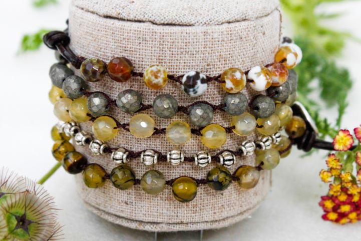 Hand Knotted Convertible Crochet Bracelet, Necklace, Semi Precious Stones - WR-018