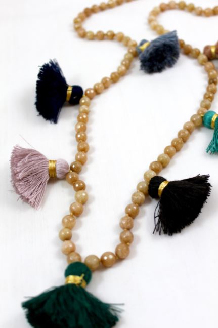 Large Tassel Hand Knotted Stone Necklace -The Classics Collection- N2-828