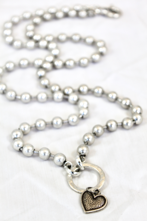 Convertible Short or Long Ball Chain Necklace with Small Silver Heart -The Classics Collection- N2-505