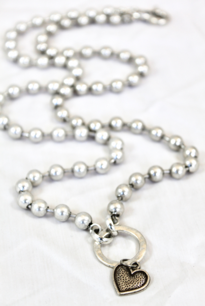 Convertible Short or Long Ball Chain Necklace with Small Silver Heart -The Classics Collection- N2-505