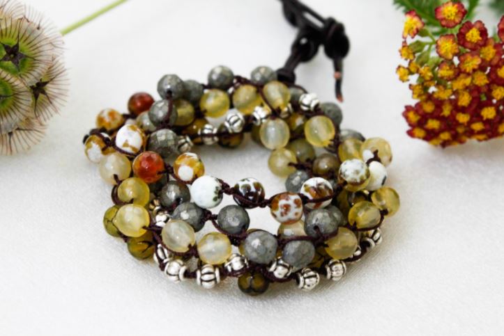 Hand Knotted Convertible Crochet Bracelet, Necklace, Semi Precious Stones - WR-018