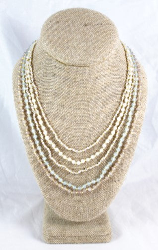 Semi Precious Stone, Crystals and Sterling Plate Nuggets Mix Hand Knotted Long Necklace on Genuine Leather -Layers Collection- N5-025