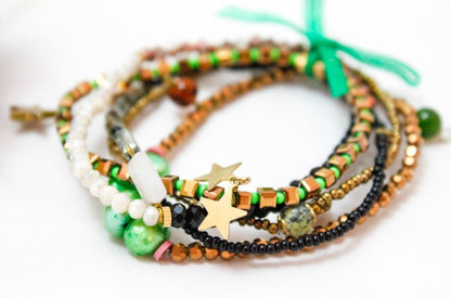 Green and Gold Delicate Stack Bracelet -The Classics Collection- B1-706