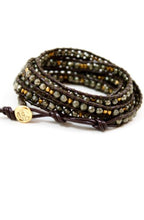 Load image into Gallery viewer, Cave - Luxury and Edgy Pyrite and Gold Leather Wrap Bracelet
