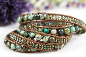 Drizzle - African Turquoise and Crystal Mix Wrap Bracelet