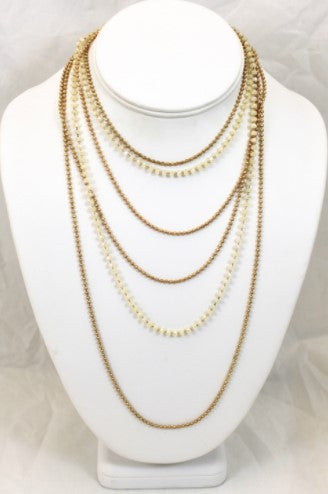Cream Crystal and Gold Chain Long Necklace Wrap Style -The Classics Collection- N2-927