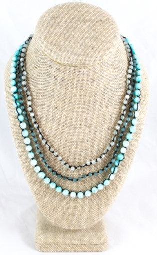 Semi Precious Stone Turquoise Variation Hand Knotted Long Necklace on Genuine Leather -Layers Collection- N5-024