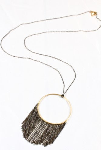 Long Chain Necklace with Open Fringe Circle -The Classics Collection- N2-956