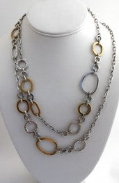 Two Tone Silver and Gold Modern Long Chain Necklace -The Classics Collection- N3-046