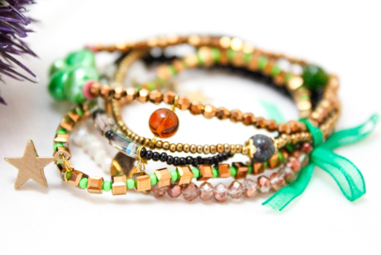 Green and Gold Delicate Stack Bracelet -The Classics Collection- B1-706