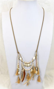 Leather Crystal Beaded Long Necklace -The Classics Collection- N2-906