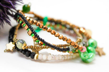 Green and Gold Delicate Stack Bracelet -The Classics Collection- B1-706