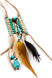 Indian Style Turquoise and Feather Long Necklace -The Classics Collection- N2-663