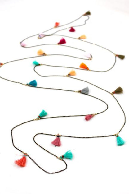 Wrap Necklace with Tiny Rainbow Tassels -The Classics Collection- N2-817