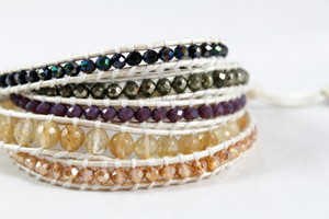 Ecru - Stone and Crystal Mix Leather Wrap