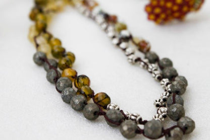 Hand Knotted Convertible Crochet Bracelet, Necklace, Semi Precious Stones - WR-018