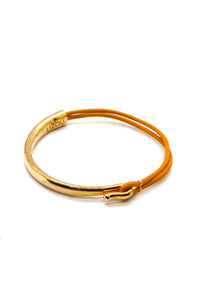 Yellow Leather + 24K Gold Plate Bangle Bracelet