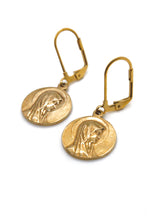 Load image into Gallery viewer, Bronze French Religious Charm Earrings -French Medal Collection- E6-007
