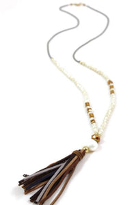 Long Pearl and Crystal Tassel Necklace -The Classics Collection- N2-768