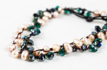 Load image into Gallery viewer, Hand Knotted Convertible Crochet Bracelet, Necklace, or Headband, Freshwater Pearls and Crystals - WR-056
